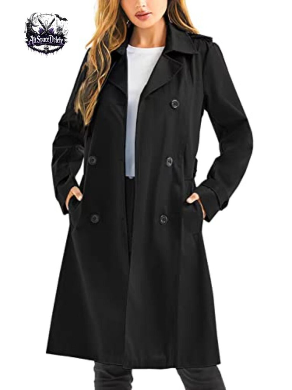 Waterproof Long Trench Coat Double Breasted Belted Windbreaker Removable Hood